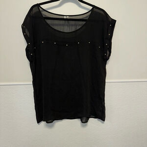 Women's Studio Y Top Size L Black Blouse Silver Accents